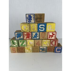 Vintage Disney Toy Blocks Lot of 24 Walt Disney Wooden, ABC, Alphabet Letter